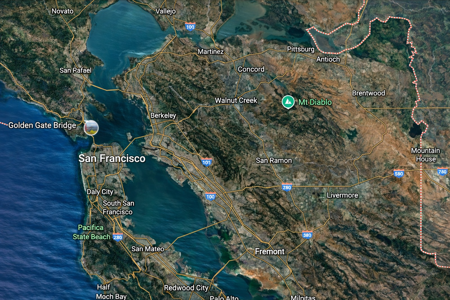 Map highlighting San Francisco, Marin County, and the East Bay service area